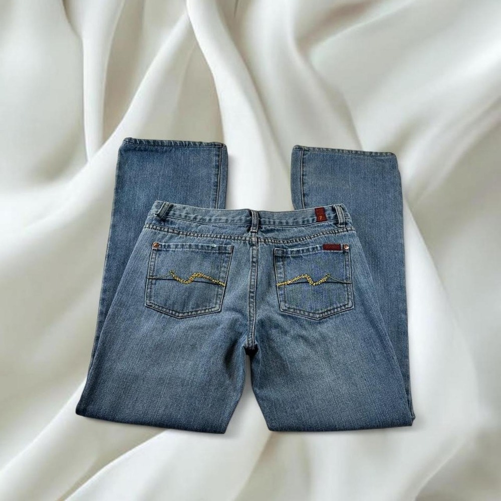 Vintage 7 For All Mankind denim bootcut dojo jeans yellow Swarovski crystal